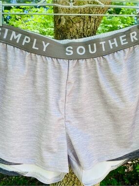 Simply Southern Light Heather Gray Athletic Shorts with Logo Waistband